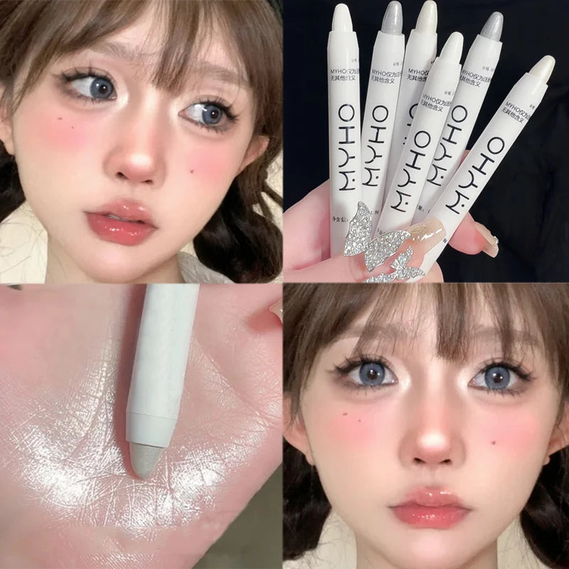 Pearlescent White Lying Silkworm Highlighter Pen Waterproof Pearl Sliver Brighten Eyes Glitter Matte Eyeshadow Stick Face Makeup