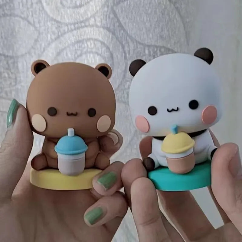 Hot Bubu And Dudu Panda Bear Figure Doll Boba Tea Kawaii Action Figures Toy Collection Ornaments For Fans Girls Children Gift