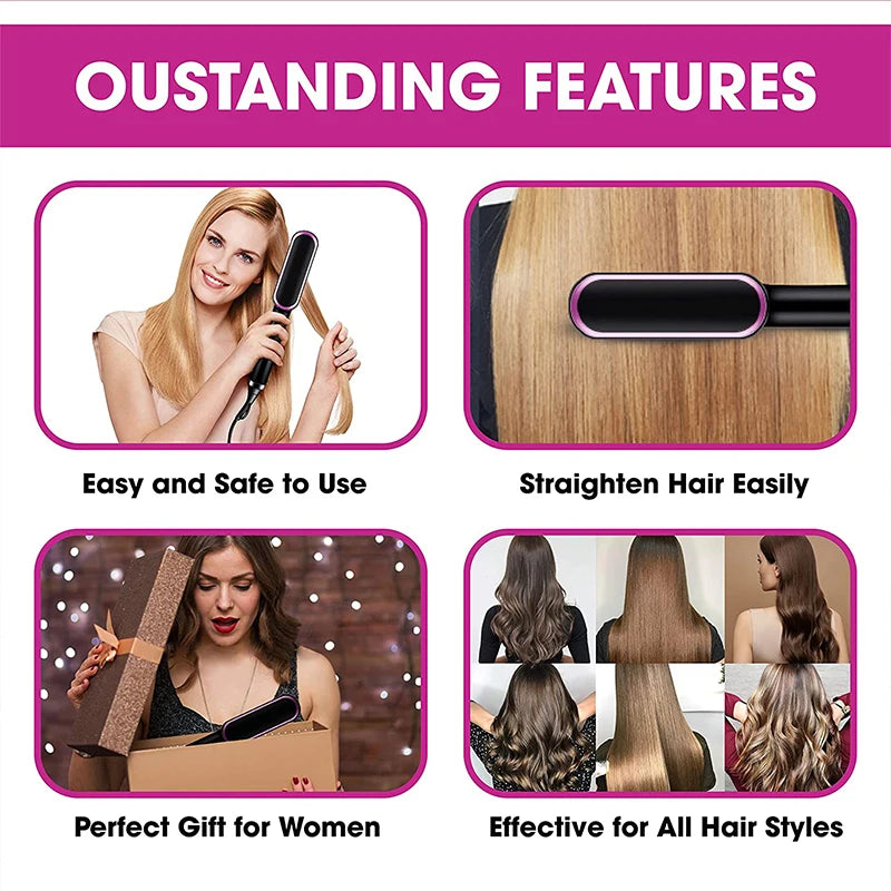 Home Use Professional Electric Flat Iron LCD Display Fast Ceramic Multi-function Hair Straightening Brush