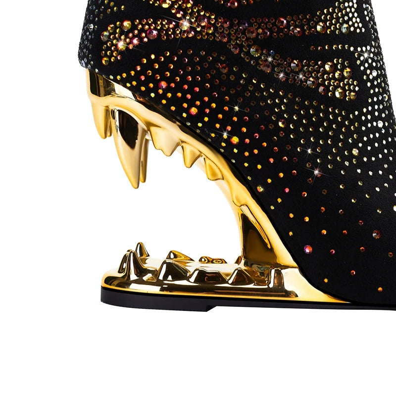 Kakay's New Water Diamond Super High Heel Wolf Teeth Tiger Teeth Shaped Heel Women's Short Boots Women's Boots