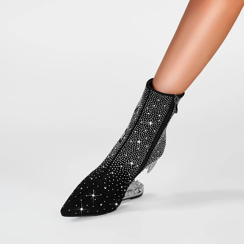 Kakay's New Water Diamond Super High Heel Wolf Teeth Tiger Teeth Shaped Heel Women's Short Boots Women's Boots