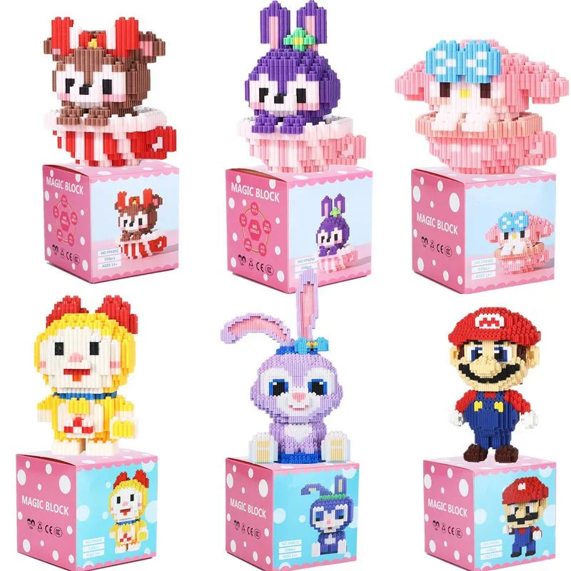 Disney Hello Kitty Stitch Building Blocks Children's puzzle puzzle puzzle toys Small particles series building blocks gift