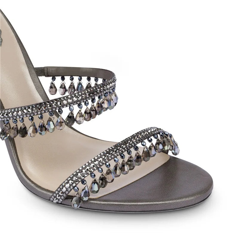 2025 Women's New Rhinestone Sandals Fashion Tassel Crystal Shoes Sexy Nightclub Banquet Party Twining Stiletto Women's Sandals