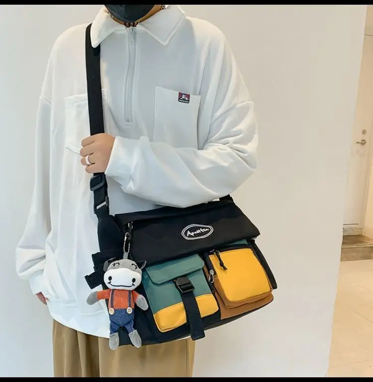 Nylon Crossbody Bags for Women Men Fashion Canvas Handbags Shoulder Bag Students School Book Messenger Bag with Mutiple Pockets