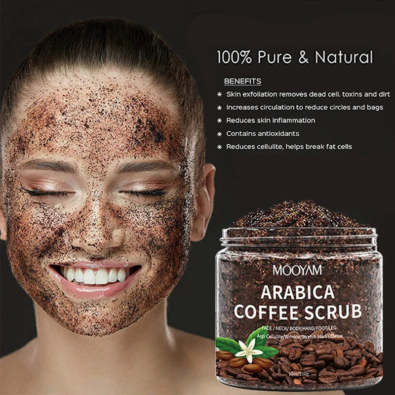 Arabica Coffee Body Scrub - Moisturizing and Exfoliating Body, Face, Hand, Foot Scrub - Fights Stretch Marks, Fine Lines