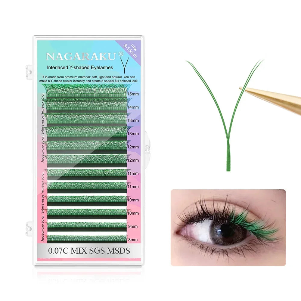 NAGARAKU Color YY Shape Hand Woven Premium Synthetic Mink Eyelashes Pink Red Blue Purple Green Soft Natural Meshy Net Cross