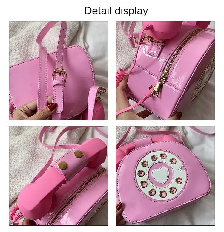 Stylish Women Telephone Shaped Crossbody PU Leather Shoulder Bag Female Casual Handbag Shopping Street School Satchel Tote Purse