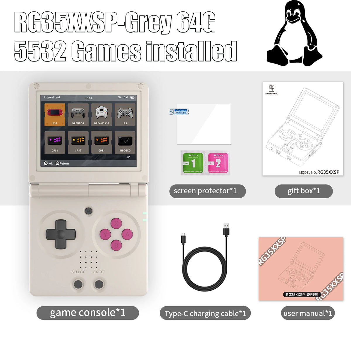 ANBERNIC RG35XXSP 3.5'' IPS Screen Flip Handheld Console Linux System HDMI-compatible TV Output  64G 5500 Games Pre-installed