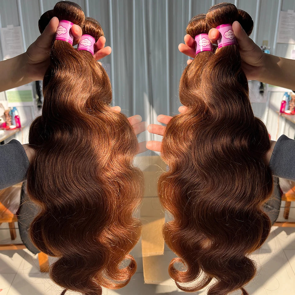 #4 Chocolate Brown Colored Bundles With Closure Body Wave Brazilian Human Hair Weave Bundles With HD Lace Closure Frontal