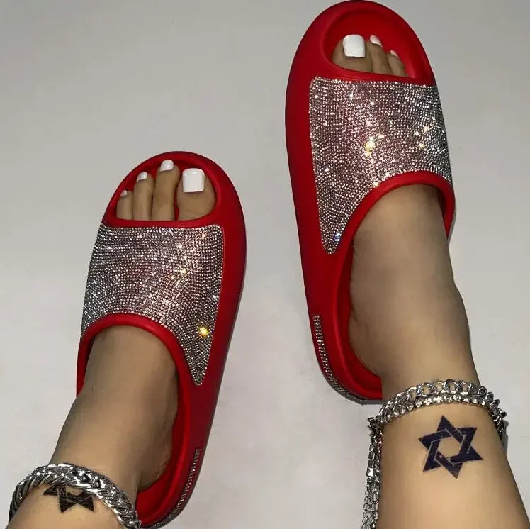 2023 women's/men new women's shoes with diamond face, thin flash thick bottom slippers sandals outdoor beach slippers 36-45