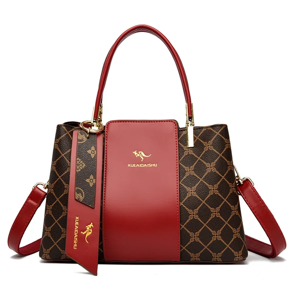 Women Luxury Top-Handle Bags 3 layer Design Fashion Print Handbag High Quality Leather Shoulder Bag Large Capacity Women Handbag