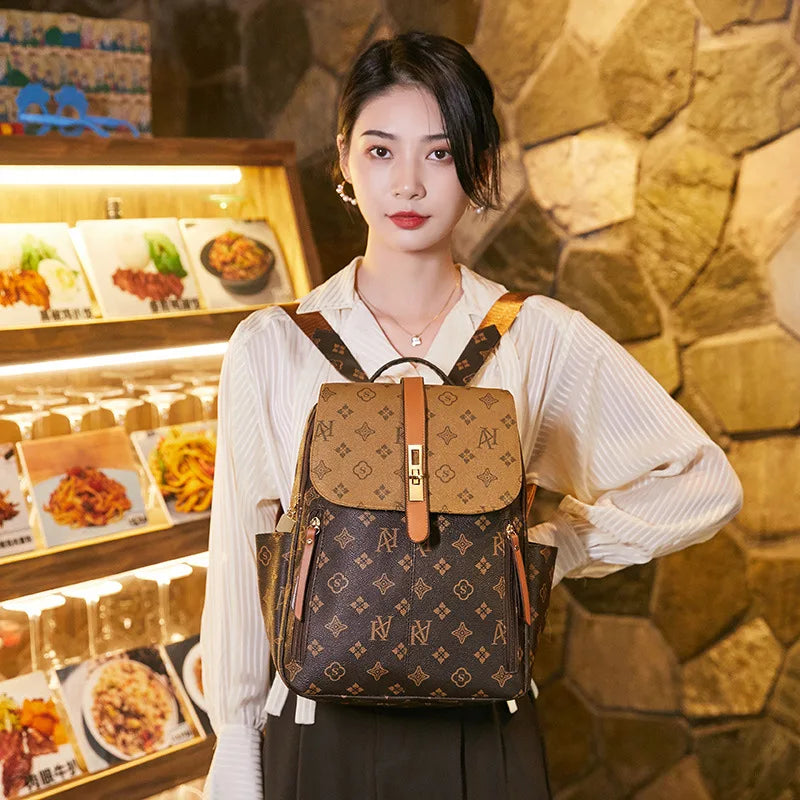 Retro Casual Shoulder Bag Large Capacity Schoolbag Backpack Ladies Printing Fashion Peplum Large Bag Unisex Waterproof