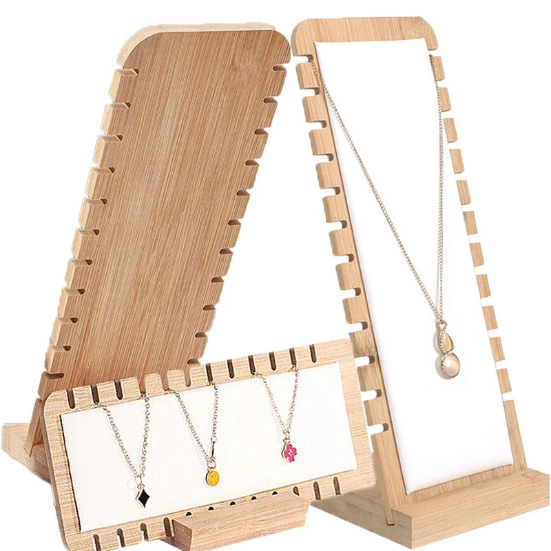 Solid Wood Necklace Stand With PU Leather