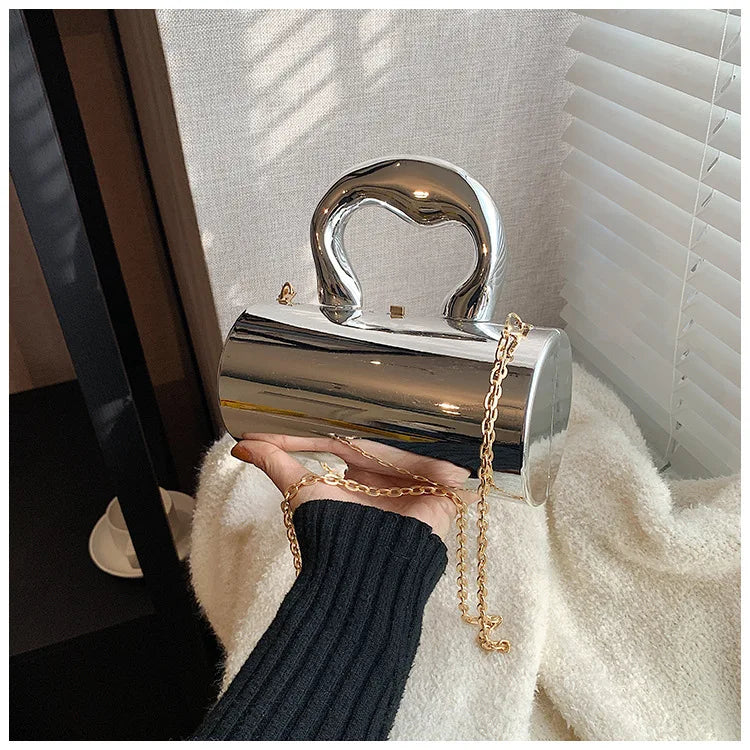 Women's Handbag Bags For Women 2025 Party Clutches Fashion Cylinder Mini Evening Purse Crossbody Shoulder Bag Gold Box Clutch
