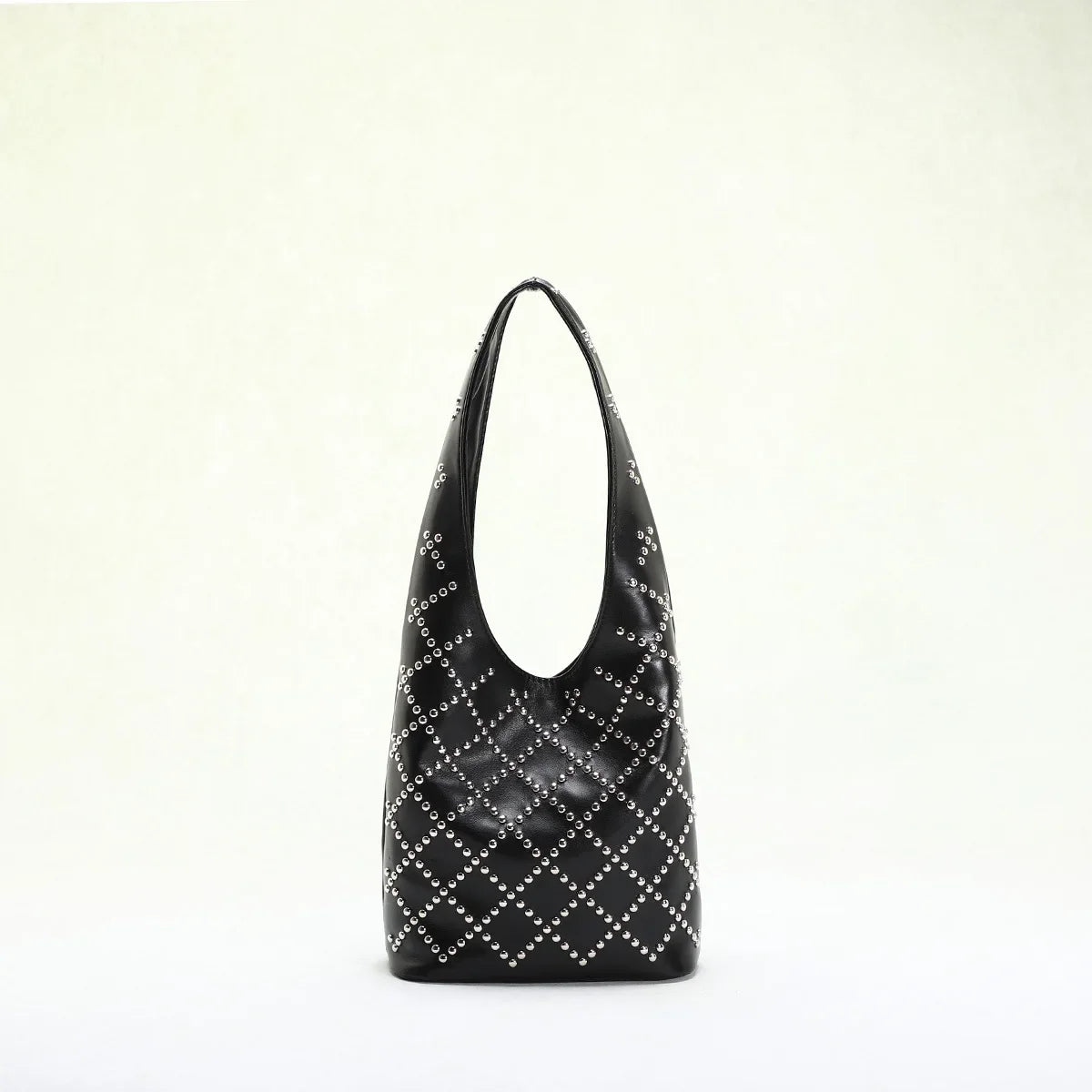Punk Style Embellished Double-Faced Round Rivet Inlaid Niche Luxury Bucket Bag Chic Lady Underarm Large Capacity Shoulder Bag
