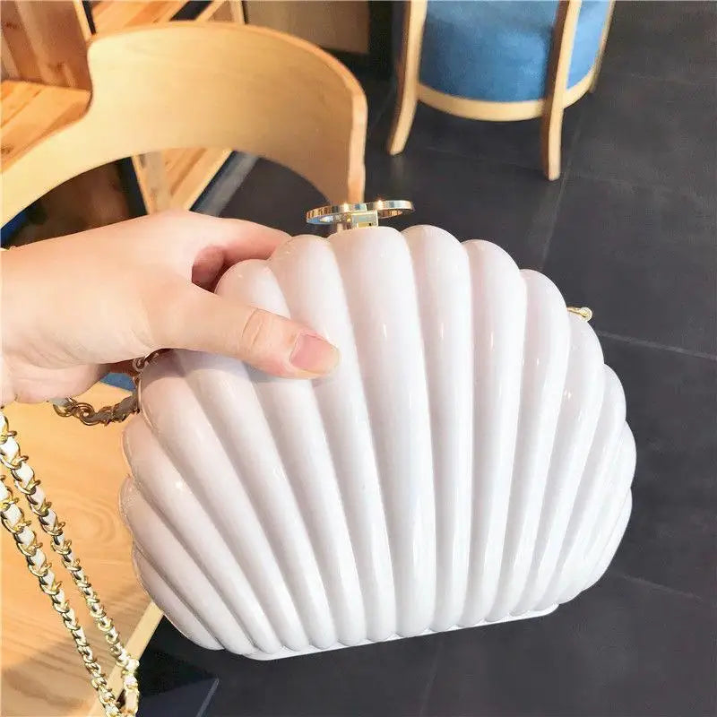 White Acrylic Seashell Shape Women's Handbags Party Fashion Chain Wedding Evening Bag Lady Purses Shell Shoulder Crossbody bag