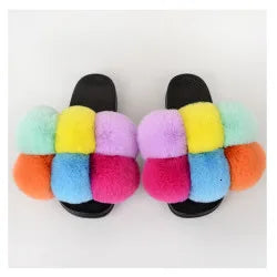 SARSALLYA Fur Slippers Women Real Fox Fur Slides Home Furry Flat Sandals Female Cute Fluffy House Shoes Woman Brand Luxury 2024