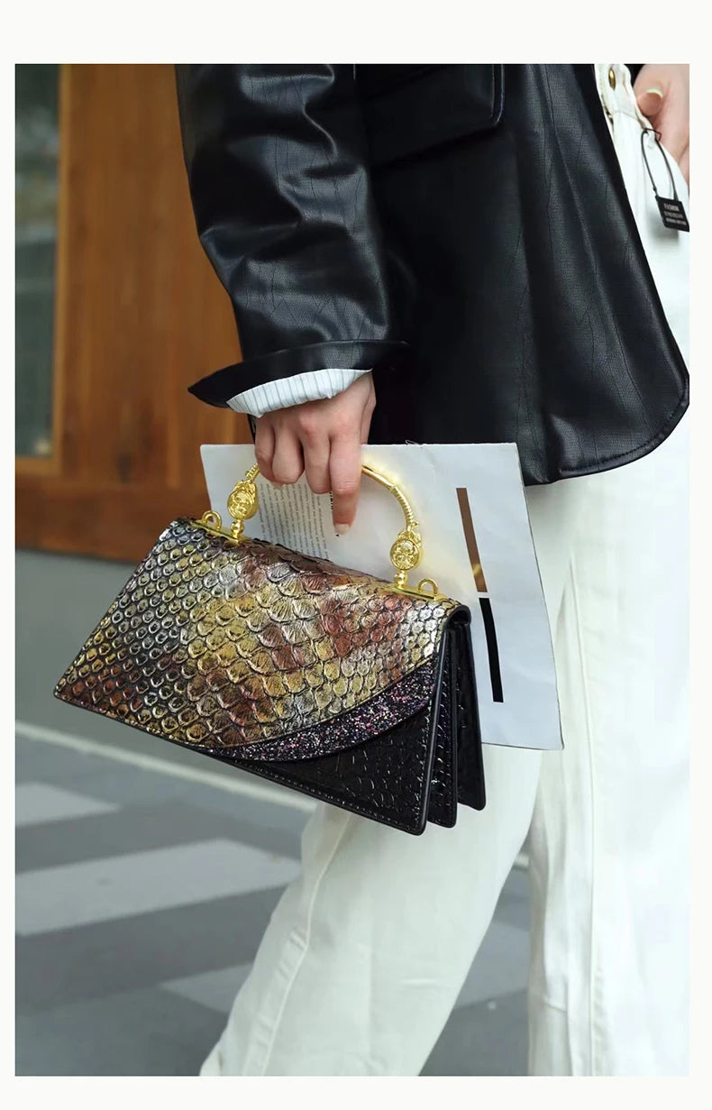 Fashion Brand Genuine Leather Women's Handbags 2024 New Crocodile Pattern Shoulder Crossbody Bag Lady Party Messenger Shell Bags