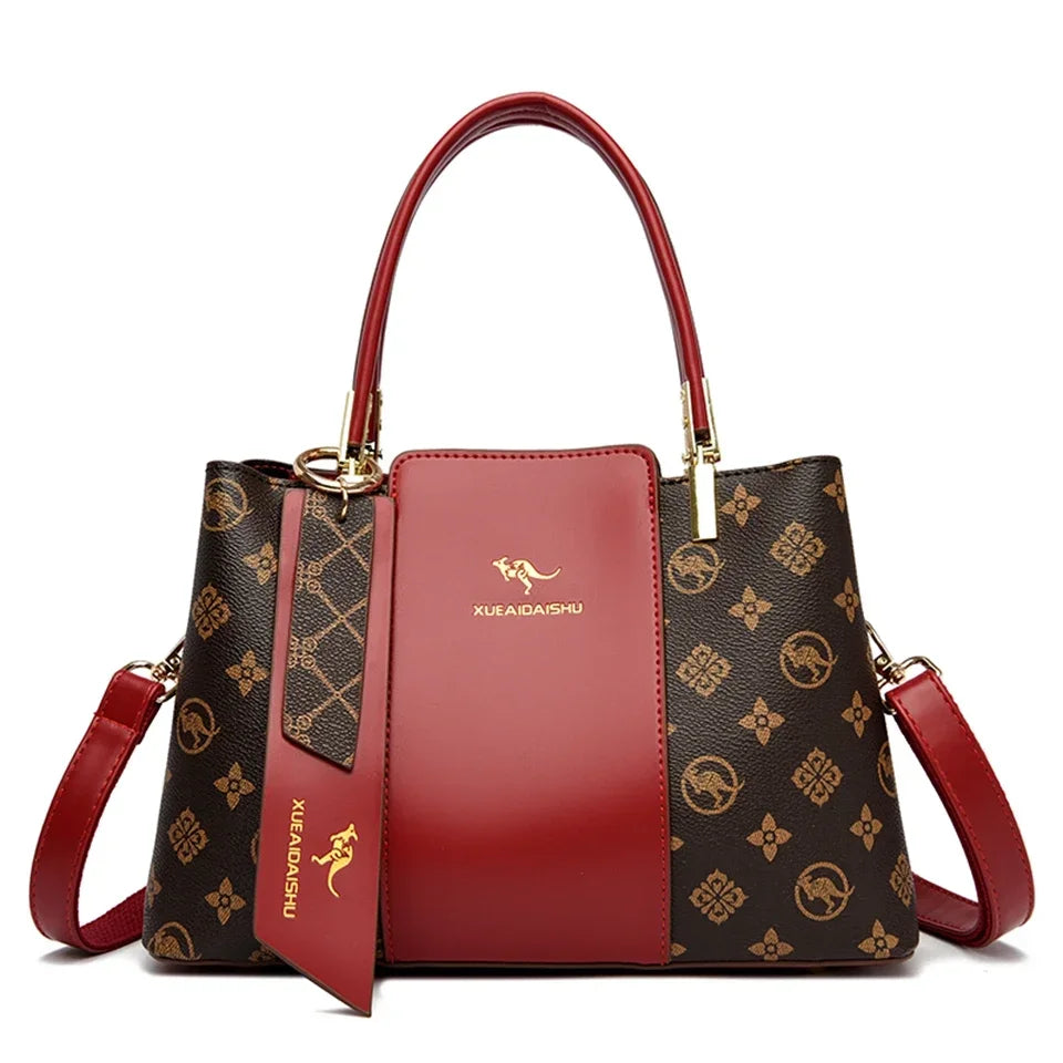 Women Luxury Top-Handle Bags 3 layer Design Fashion Print Handbag High Quality Leather Shoulder Bag Large Capacity Women Handbag