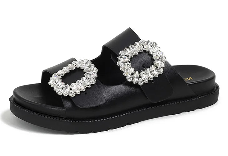 pearl rivets thick bottom women slippers crystal beading flip flops lace band platform sandalias mujer pearl slides big size 43