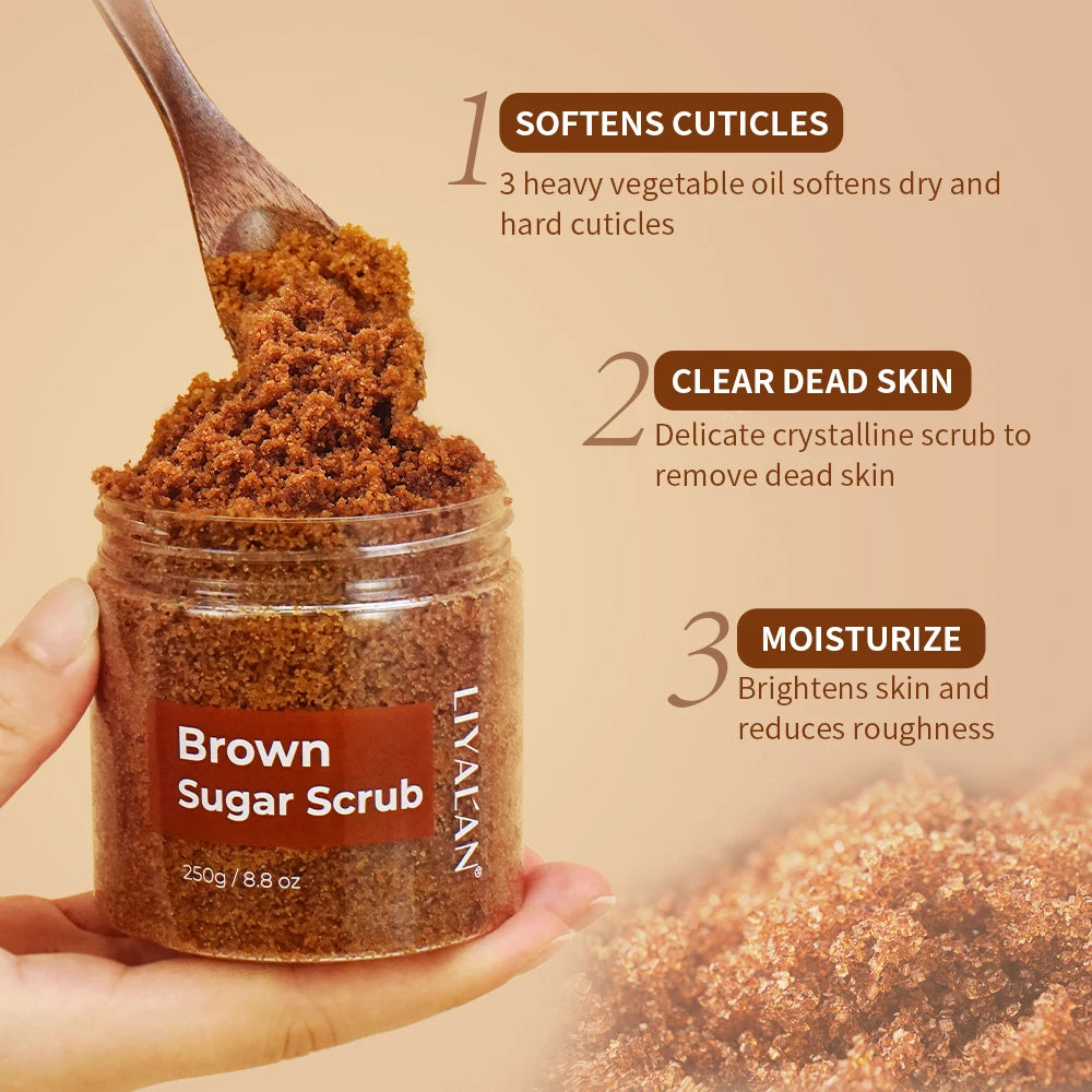 LIYALAN Brown Sugar Body Scrub Skin Exfoliating Deep Cleaning Softens Cuticles Moisturizing Whitening SPA Organic Sugar Scrubs