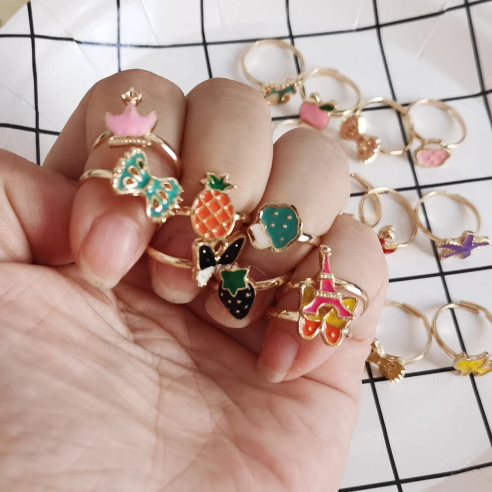 10/12/pc Cute Cartoon Kids Rings Kawaii Korean Children Girls Flower Bow Alloy Enamel Finger Ring Child Jewelry Gift