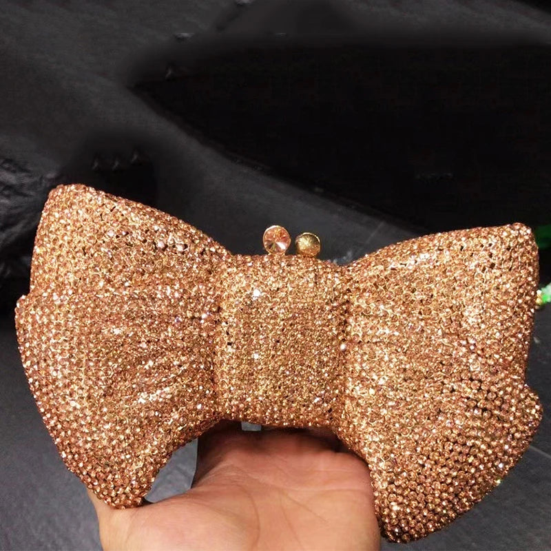 Best Design Bow Shape AB Rhinestone Purse Women Handbag Evening Clutch Bags High Quality Lady Diamond Crystal Party Wedding Bag