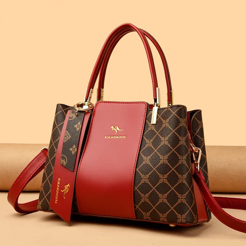 Women Luxury Top-Handle Bags 3 layer Design Fashion Print Handbag High Quality Leather Shoulder Bag Large Capacity Women Handbag