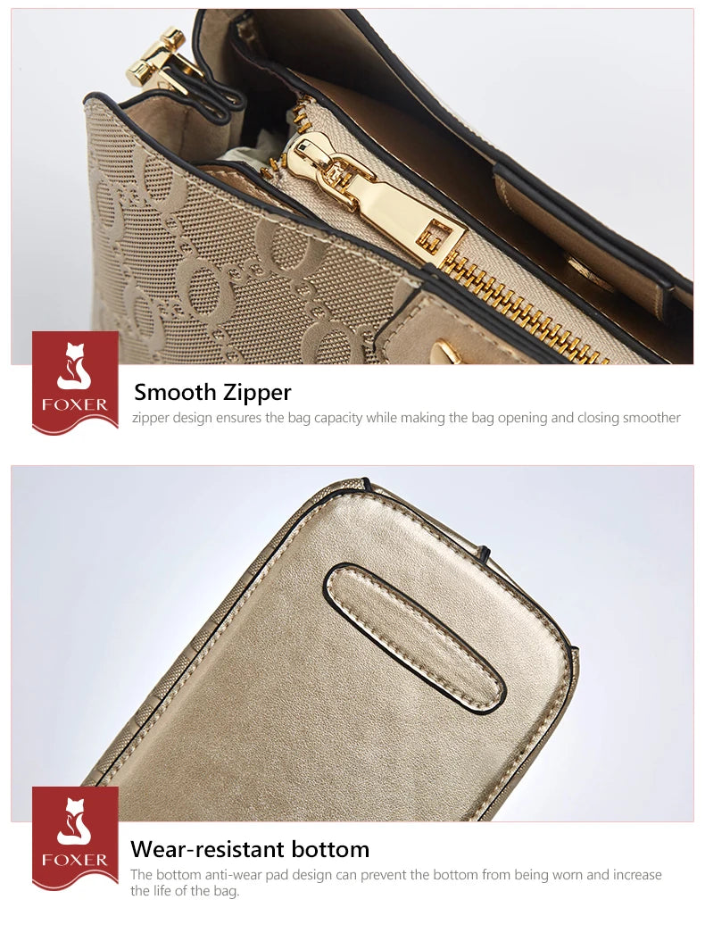 FOXER-Leather Shoulder Bag for Women, Monogram Crossbody Handbag, Gift for Lady, Mom, Wife