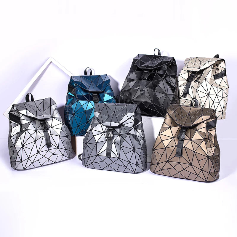 Women Backpack matte Geometric bag Female Backpacks For Teenage Girls Bagpack Drawstring Bag Holographic Backpack