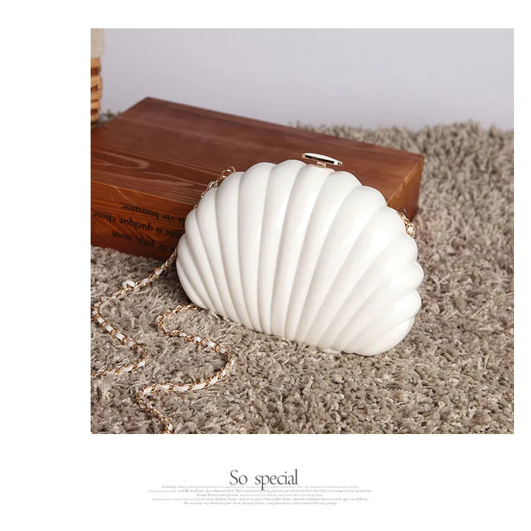 White Acrylic Seashell Shape Women's Handbags Party Fashion Chain Wedding Evening Bag Lady Purses Shell Shoulder Crossbody bag