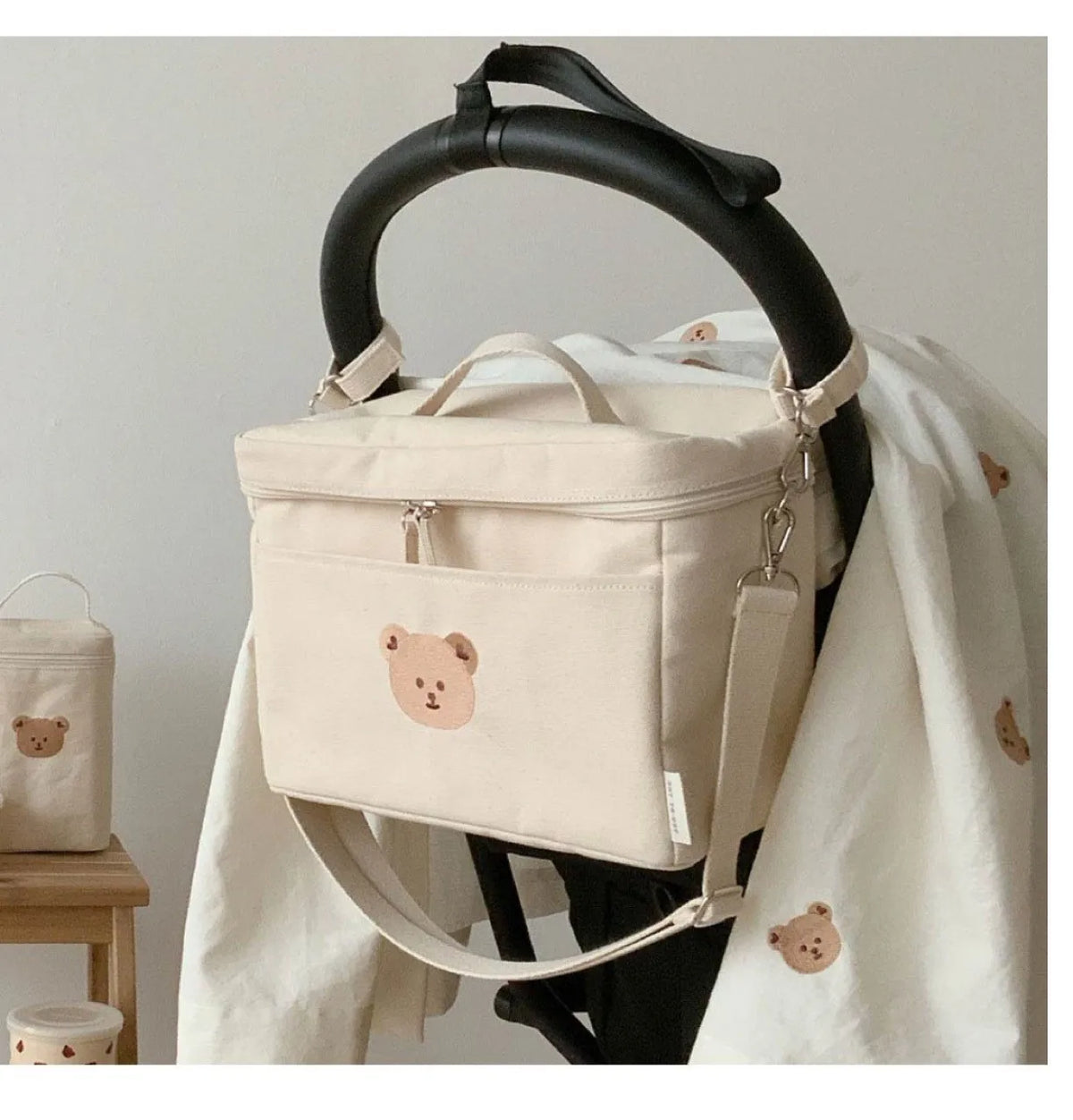 Baby stroller hanging bag multi-functional waterproof mother and baby bag stroller storage mommy outing bag portable milk sto...