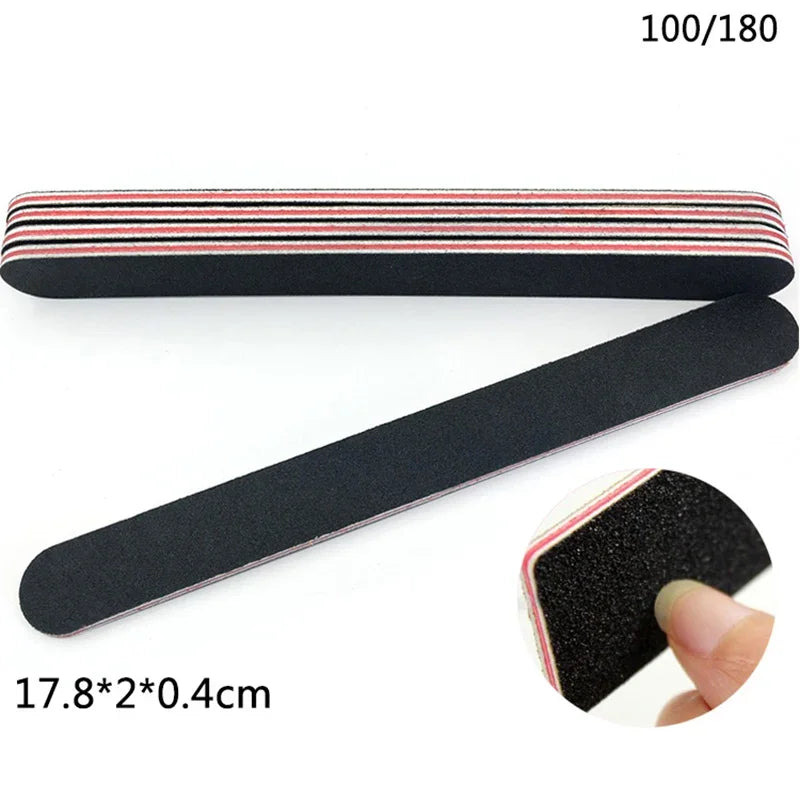 5pcs/10pcs Nailfile Professional Nail Buffer Black Sandpaper Strong Straight Lime Angle 100/180 Buffing Sanding Files