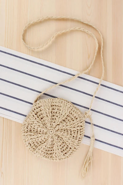 Rattan Woven Round Women Straw Bag Handbag Knit Summer Beach Bag Woman Shoulder Messenger Bag Tassel Khaki Beige Bags