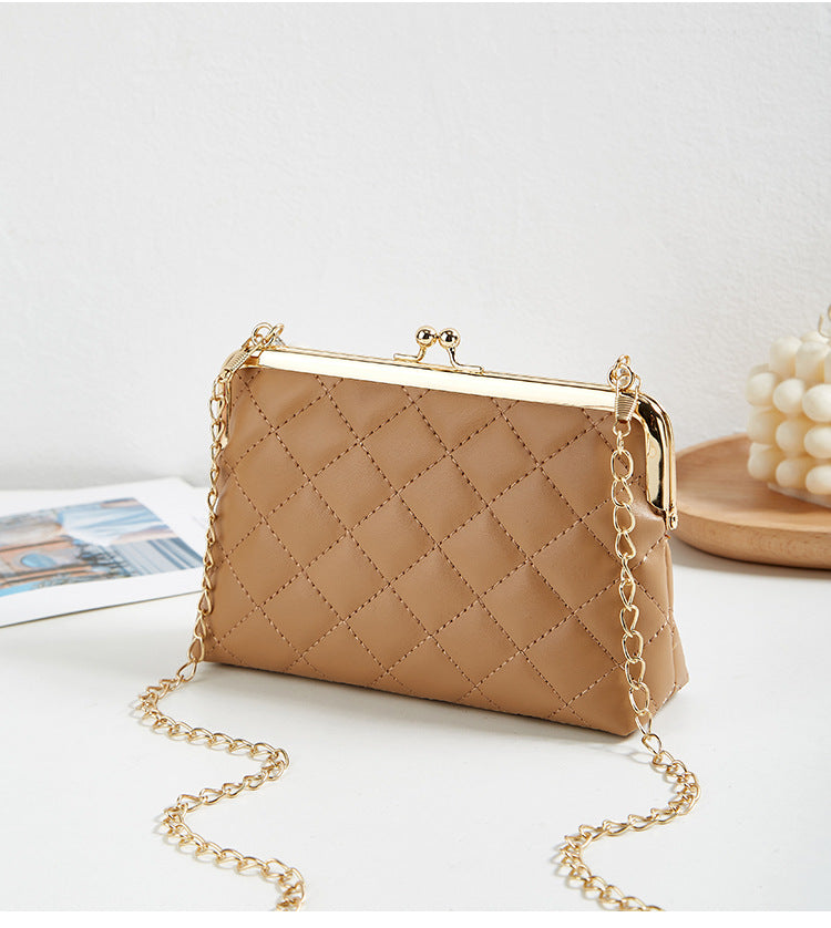 New Fashion Versatile Lingge Embroidery Clip Chain Strap Crossbody Mobile Phone Bag Pearl Handheld Women's Bag
