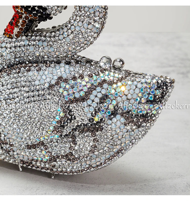 Alizekerr Swan Shaped Diamond Evening Bags New Gorgeous Sparkling Rhinestone Metallic Clutch Purses And Handbags Wedding Party