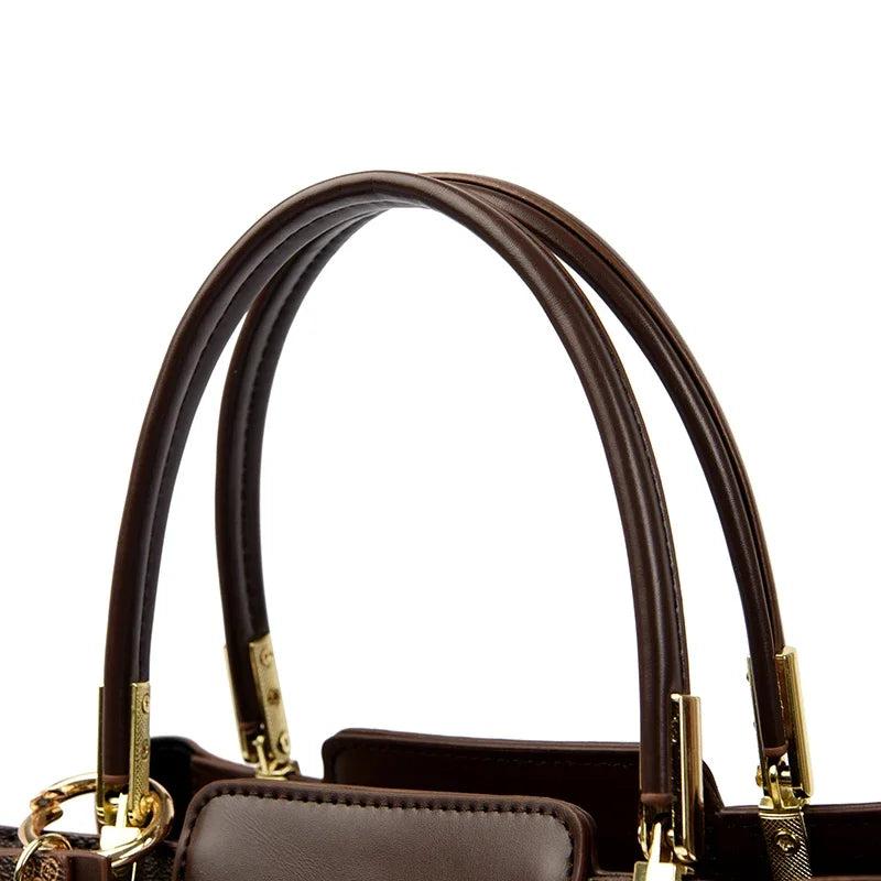 Women Luxury Top-Handle Bags 3 layer Design Fashion Print Handbag High Quality Leather Shoulder Bag Large Capacity Women Handbag