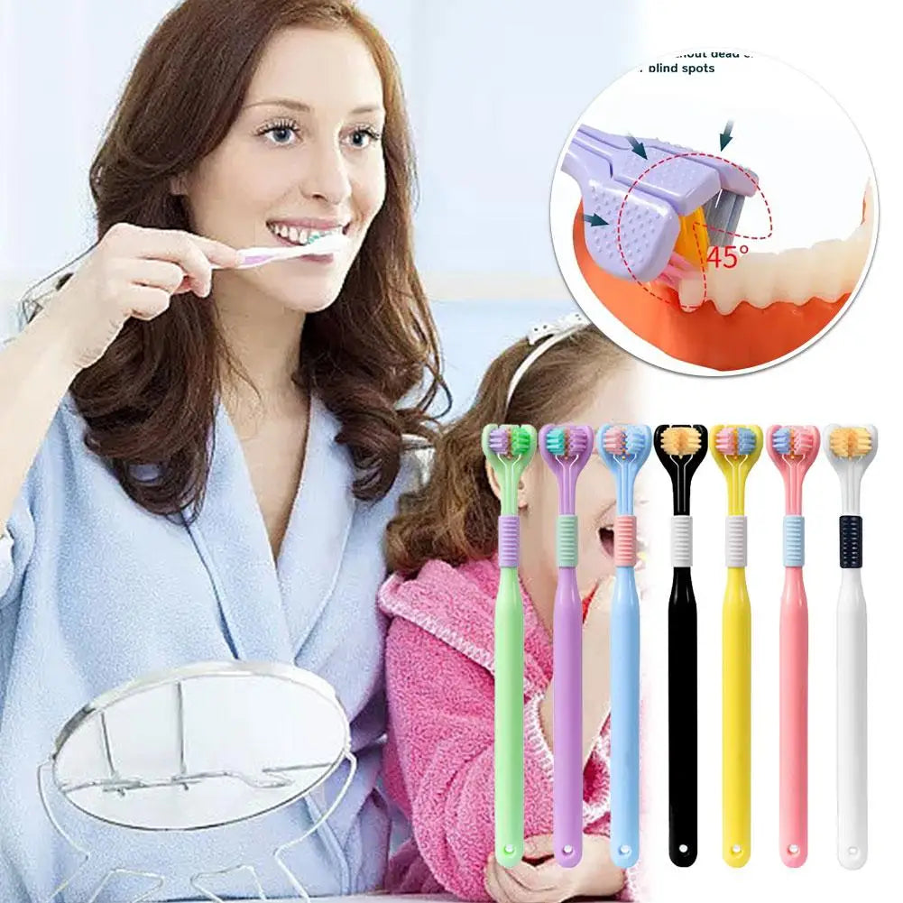 3D Stereo Three-Sided Toothbrush Ultra Fine Soft Hair Toothbrushes Teeth Deep Adult Cleaning Scraper Brush Care Tongue Oral D5Z5