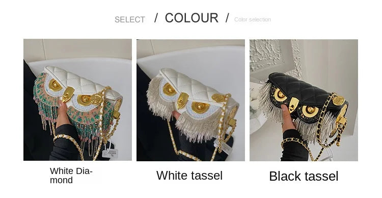 Cute Owl Bags for Women 2024 New Luxury Designer Handbag Fashion Tassel Crossbody Bag Leather Animal Print Shoulder Bag Woman