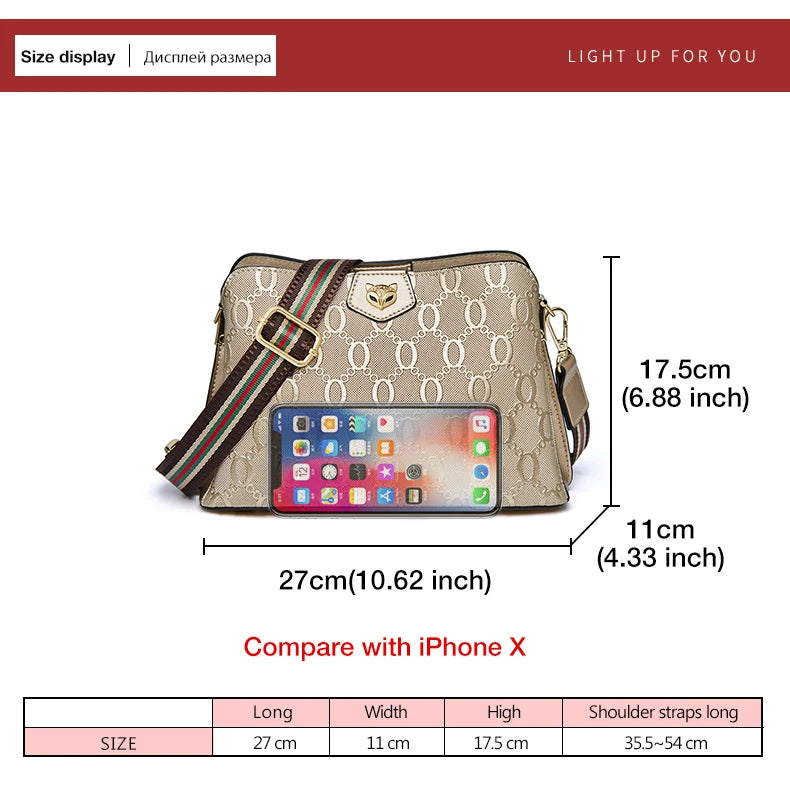 FOXER-Leather Shoulder Bag for Women, Monogram Crossbody Handbag, Gift for Lady, Mom, Wife