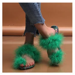 SARSALLYA Fur Slippers Women Real Fox Fur Slides Home Furry Flat Sandals Female Cute Fluffy House Shoes Woman Brand Luxury 2024