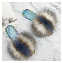 SARSALLYA Fur Slippers Women Real Fox Fur Slides Home Furry Flat Sandals Female Cute Fluffy House Shoes Woman Brand Luxury 2024