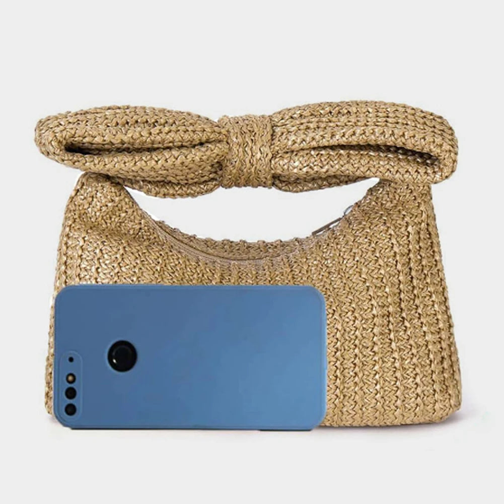 Women Bow Purse Summer Straw Woven Clutch Bag Luxury Design Handbags Purses Vacation Beach Tote Formal Party Wedding 2024 New