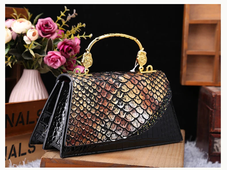 Fashion Brand Genuine Leather Women's Handbags 2024 New Crocodile Pattern Shoulder Crossbody Bag Lady Party Messenger Shell Bags