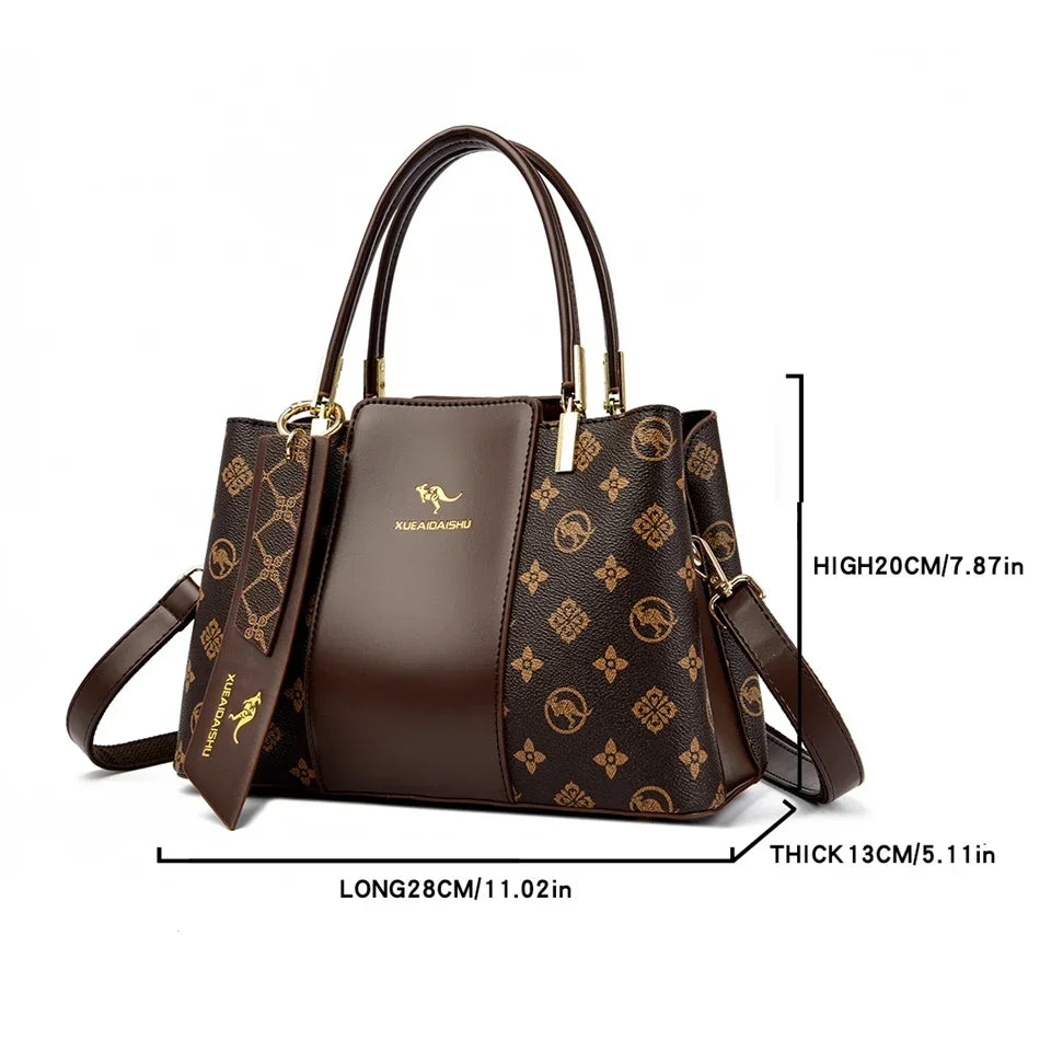 Women Luxury Top-Handle Bags 3 layer Design Fashion Print Handbag High Quality Leather Shoulder Bag Large Capacity Women Handbag