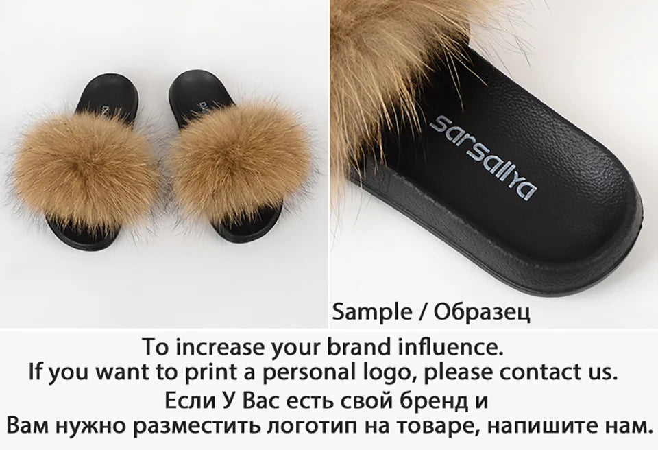 SARSALLYA Fur Slippers Women Real Fox Fur Slides Home Furry Flat Sandals Female Cute Fluffy House Shoes Woman Brand Luxury 2024