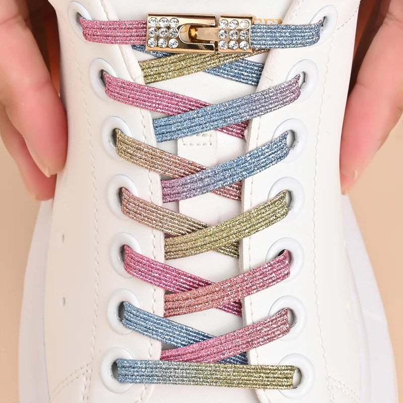 No Tie Shoe Laces Diamond Buckle Elastic Laces Shoelaces Pearl Light Colorful Fashion Without Ties Laces Sneaker Kids Adult