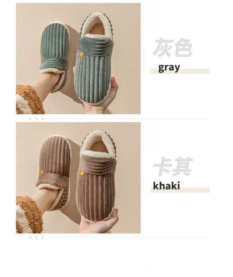 Bebealy New Fur Man Slippers For Women Winter Fluffy Plush Home Cotton Slippers Female Indoor Outdoor Fuzzy Cozy Cotton Shoes