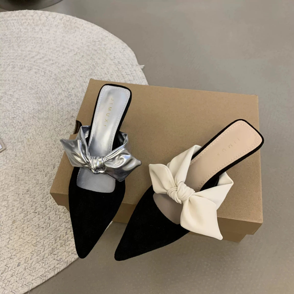 2024 Summer Women Pointed Toe High Heels Sandals Bowknot Fashion Flower Woman Shoes Slingback Woman Slippers