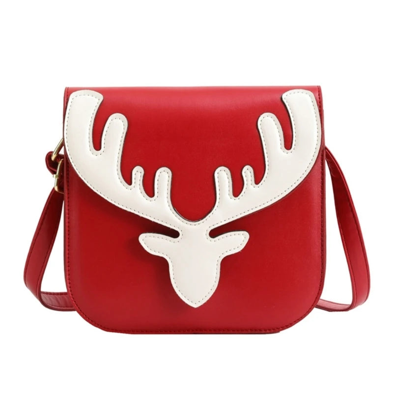 Trendy Christmas Elk Pattern Shoulder Bag Women Small PU Satchel Crossbody Phone Bag Girls Casual All-match Messenger Handbag
